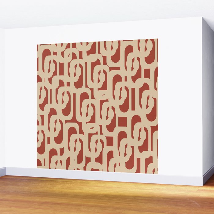 Mid Century Modern Loop Pattern in Deep Clay and Beige Wall Mural Gallery Image 2