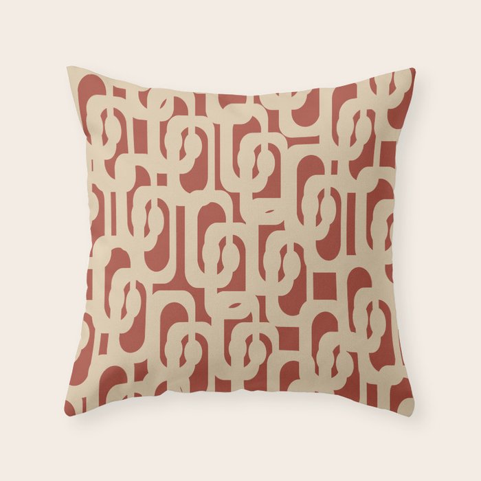 Mid Century Modern Loop Pattern in Deep Clay and Beige Throw Pillow Gallery Image 1