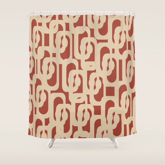 Mid Century Modern Loop Pattern in Deep Clay and Beige Shower Curtain Gallery Image 1