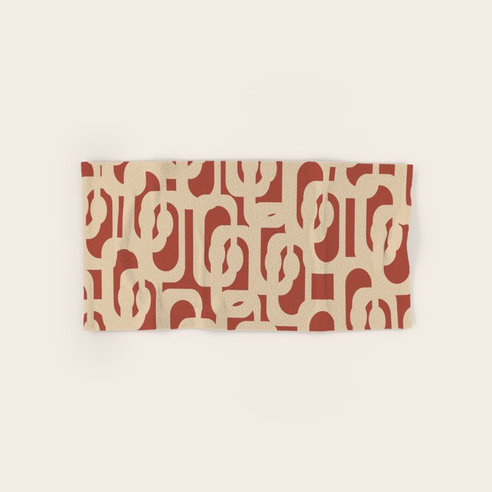 Mid Century Modern Loop Pattern in Deep Clay and Beige Bath Towel Gallery Image 1