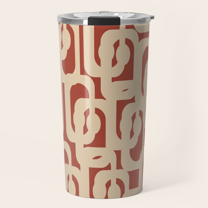 Mid Century Modern Loop Pattern in Deep Clay and Beige Travel Mug Gallery Image 1
