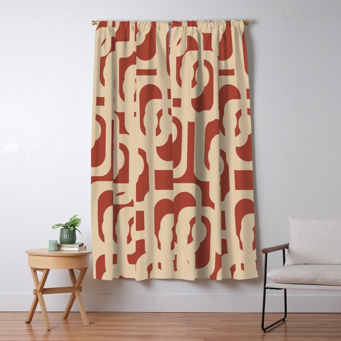 Mid Century Modern Loop Pattern in Deep Clay and Beige Window Curtain Gallery Image 5