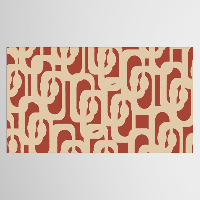 Mid Century Modern Loop Pattern in Deep Clay and Beige Tablecloth Gallery Image 2