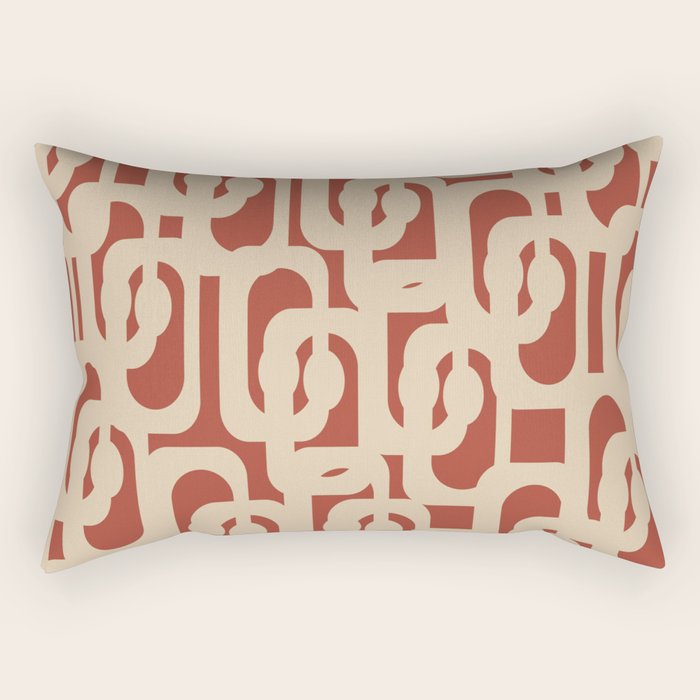 Mid Century Modern Loop Pattern in Deep Clay and Beige Rectangular Pillow Gallery Image 1
