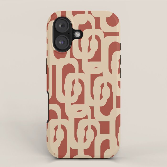 Mid Century Modern Loop Pattern in Deep Clay and Beige iPhone Case Gallery Image 1