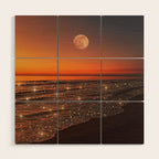 SUNSET WITH A FULL MOON | collage | nature | warm | ocean | sea | glitter | glow | waves | sky bling Wood Wall Art Gallery Image 1