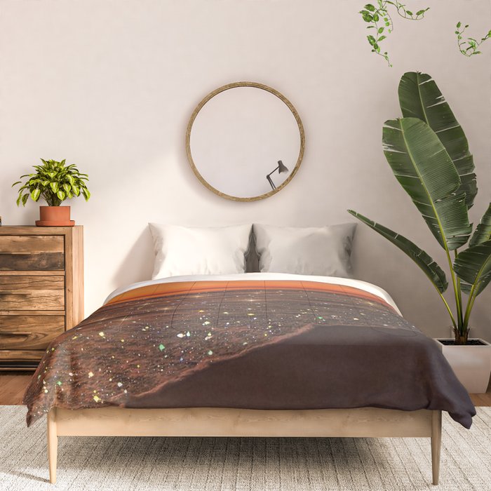 SUNSET WITH A FULL MOON | collage | nature | warm | ocean | sea | glitter | glow | waves | sky bling Comforter Gallery Image 3