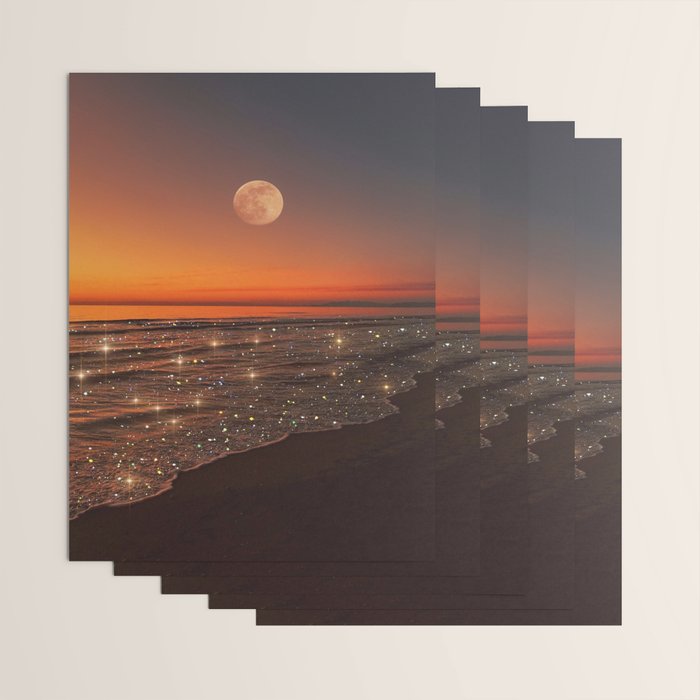SUNSET WITH A FULL MOON | collage | nature | warm | ocean | sea | glitter | glow | waves | sky bling Wrapping Paper Gallery Image 3