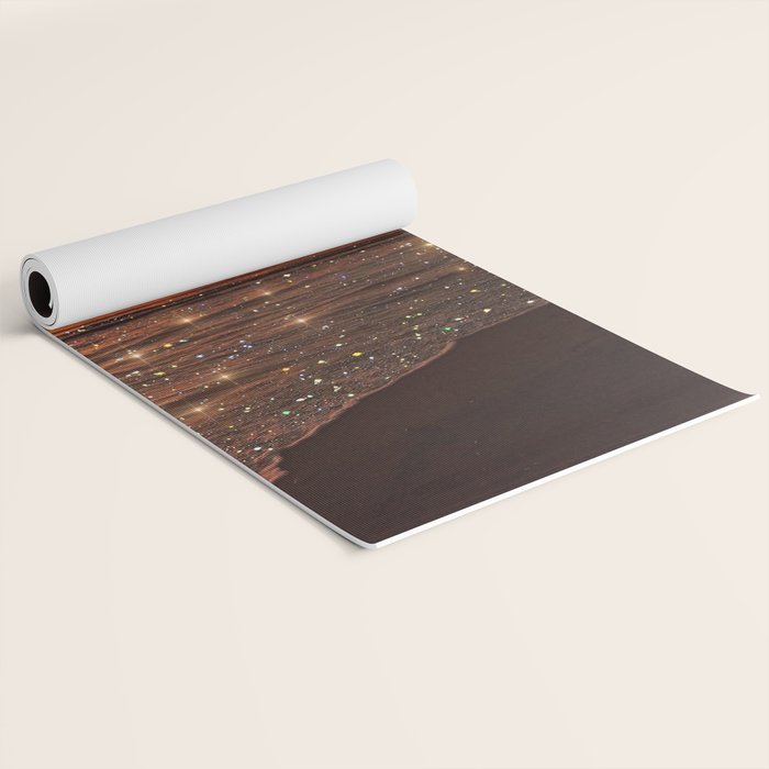 SUNSET WITH A FULL MOON | collage | nature | warm | ocean | sea | glitter | glow | waves | sky bling Yoga Mat Gallery Image 2