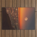 SUNSET WITH A FULL MOON | collage | nature | warm | ocean | sea | glitter | glow | waves | sky bling Outdoor Rug Gallery Image 1