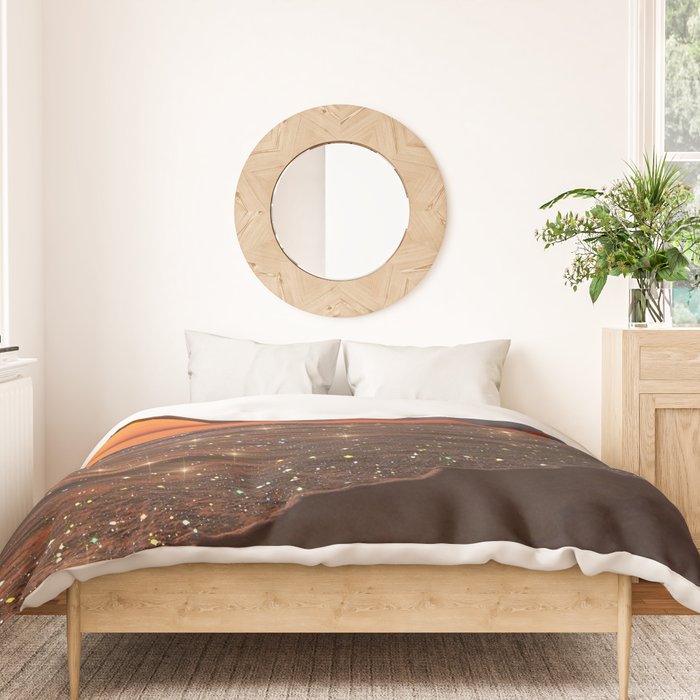 SUNSET WITH A FULL MOON | collage | nature | warm | ocean | sea | glitter | glow | waves | sky bling Duvet Cover Gallery Image 3