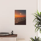 SUNSET WITH A FULL MOON | collage | nature | warm | ocean | sea | glitter | glow | waves | sky bling Poster Gallery Image 2
