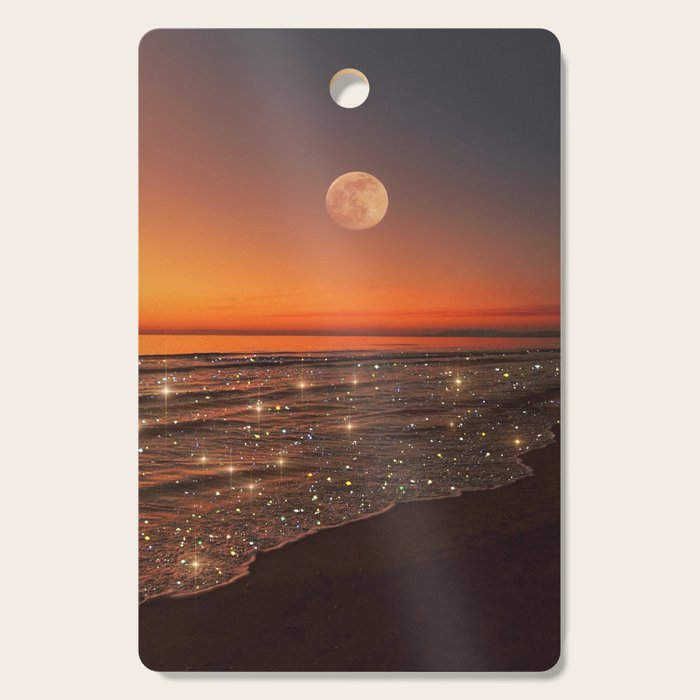 SUNSET WITH A FULL MOON | collage | nature | warm | ocean | sea | glitter | glow | waves | sky bling Cutting Board Gallery Image 1
