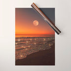 SUNSET WITH A FULL MOON | collage | nature | warm | ocean | sea | glitter | glow | waves | sky bling Wrapping Paper Gallery Image 1