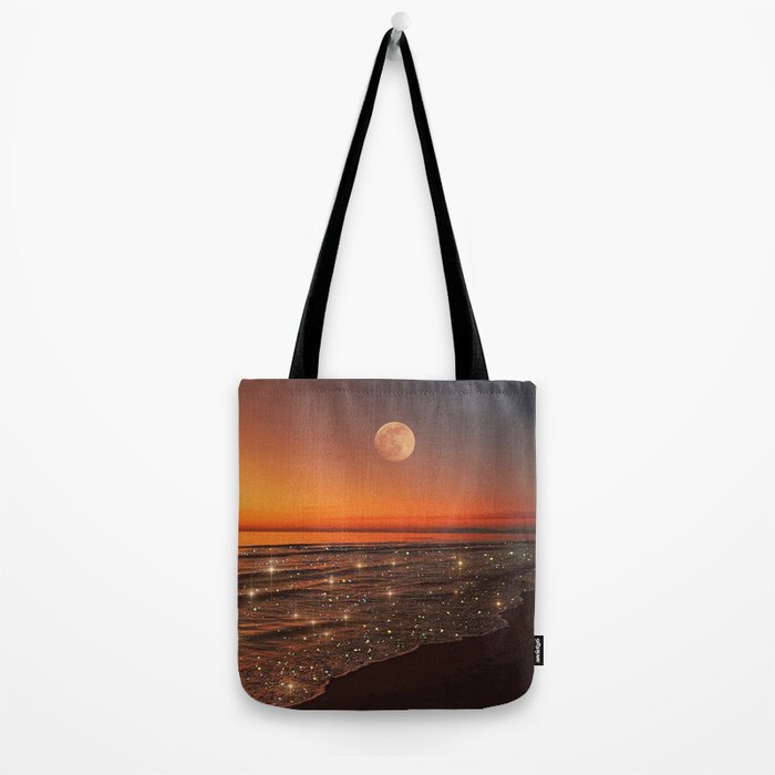 SUNSET WITH A FULL MOON | collage | nature | warm | ocean | sea | glitter | glow | waves | sky bling Tote Bag Gallery Image 2