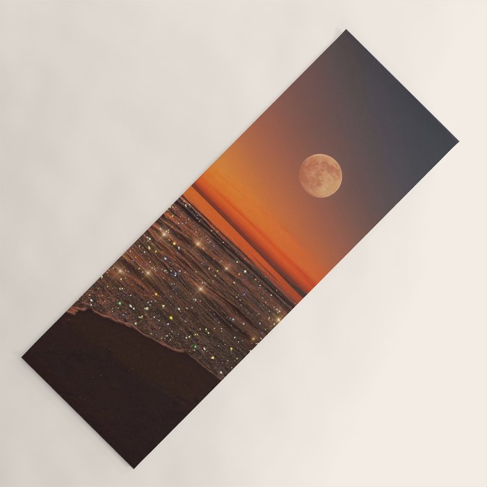 SUNSET WITH A FULL MOON | collage | nature | warm | ocean | sea | glitter | glow | waves | sky bling Yoga Mat Gallery Image 1