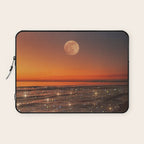 SUNSET WITH A FULL MOON | collage | nature | warm | ocean | sea | glitter | glow | waves | sky bling Laptop Sleeve Gallery Image 1