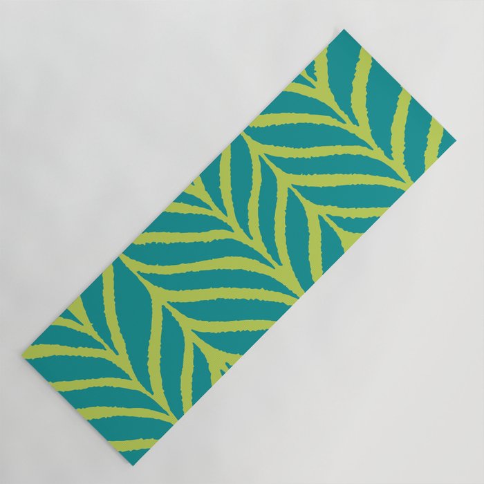 Palm Leaves Pattern Turquoise and Green Yoga Mat
