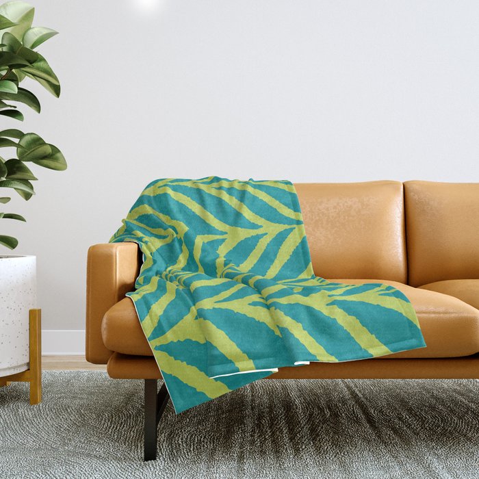 Palm Leaves Pattern Turquoise and Green Throw Blanket Gallery Image 1