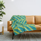 Palm Leaves Pattern Turquoise and Green Throw Blanket Gallery Image 1