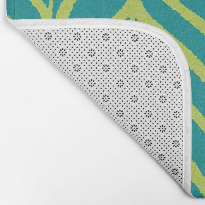 Palm Leaves Pattern Turquoise and Green Bath Mat Gallery Image 2