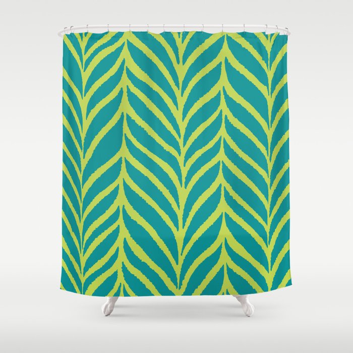Palm Leaves Pattern Turquoise and Green Shower Curtain Gallery Image 1