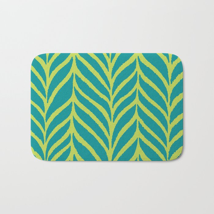 Palm Leaves Pattern Turquoise and Green Bath Mat Gallery Image 1