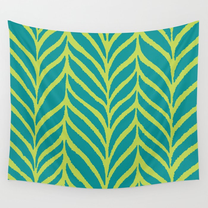 Palm Leaves Pattern Turquoise and Green Wall Tapestry Gallery Image 4