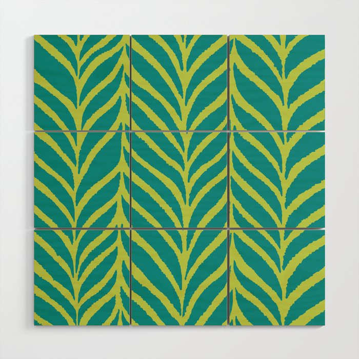 Palm Leaves Pattern Turquoise and Green Wood Wall Art Gallery Image 1