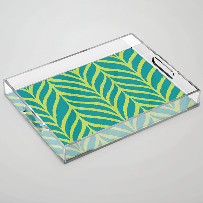 Palm Leaves Pattern Turquoise and Green Acrylic Tray Gallery Image 1