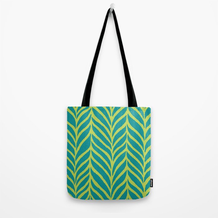 Palm Leaves Pattern Turquoise and Green Tote Bag Gallery Image 2