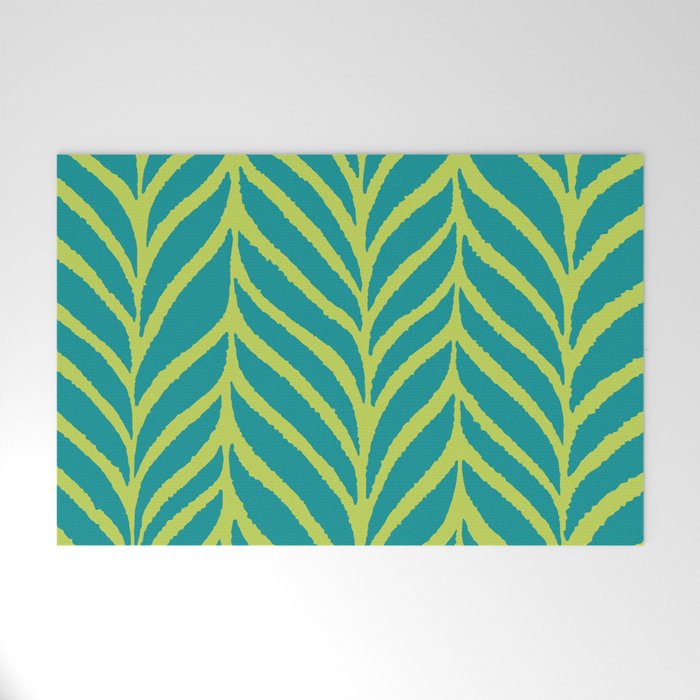 Palm Leaves Pattern Turquoise and Green Welcome Mat Gallery Image 1