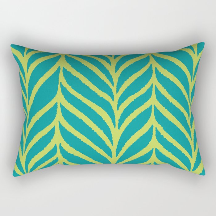 Palm Leaves Pattern Turquoise and Green Rectangular Pillow Gallery Image 1