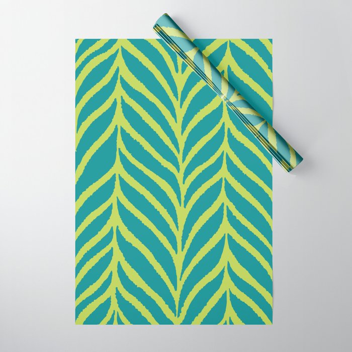 Palm Leaves Pattern Turquoise and Green Wrapping Paper Gallery Image 1