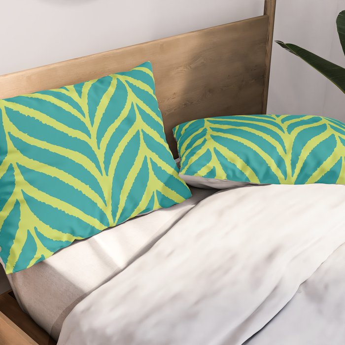 Palm Leaves Pattern Turquoise and Green Pillow Sham Gallery Image 2