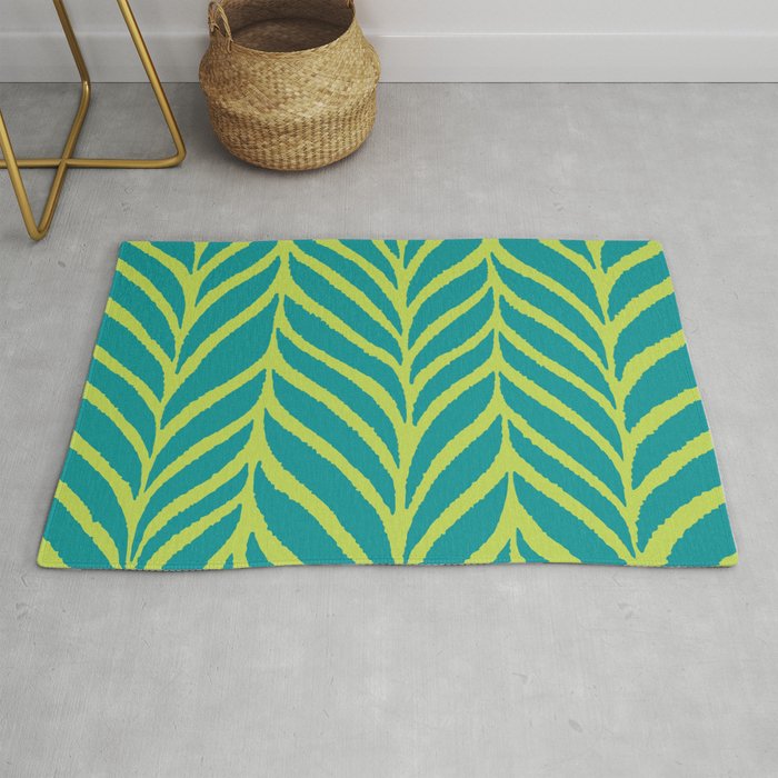 Palm Leaves Pattern Turquoise and Green Rug Gallery Image 1