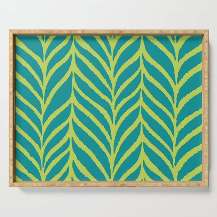 Palm Leaves Pattern Turquoise and Green Serving Tray Gallery Image 1