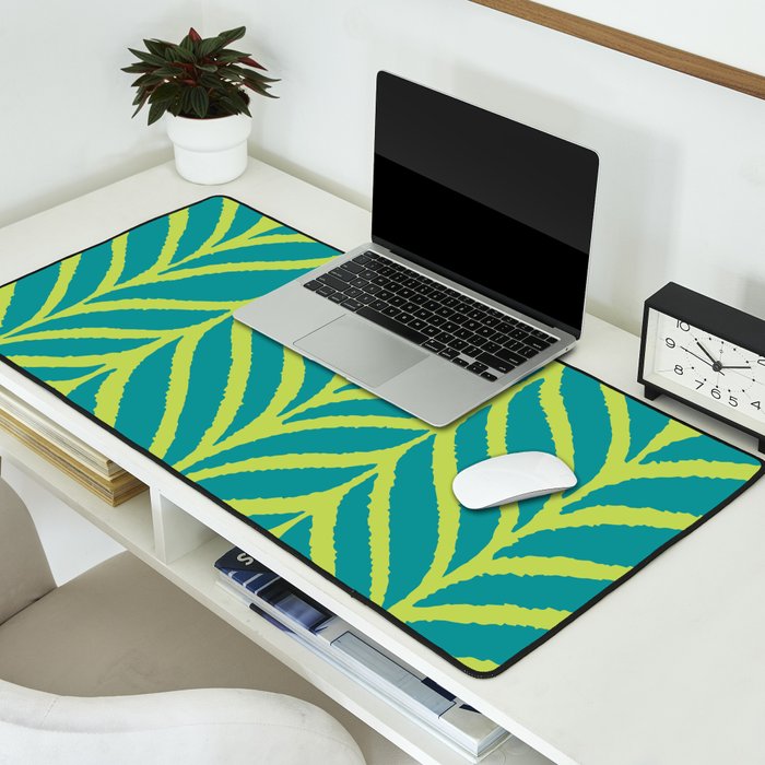 Palm Leaves Pattern Turquoise and Green Desk Mat Gallery Image 2
