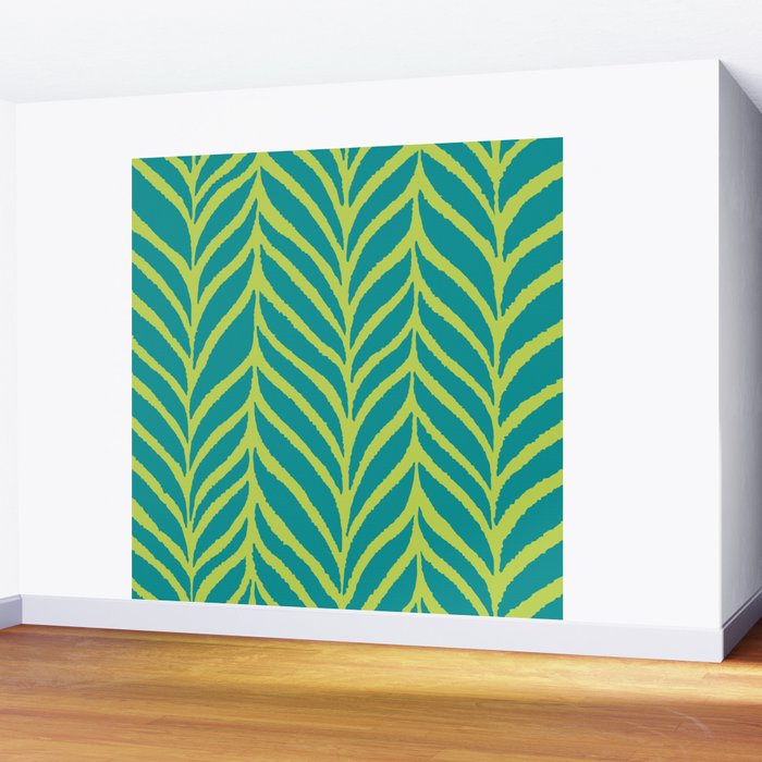 Palm Leaves Pattern Turquoise and Green Wall Mural Gallery Image 2