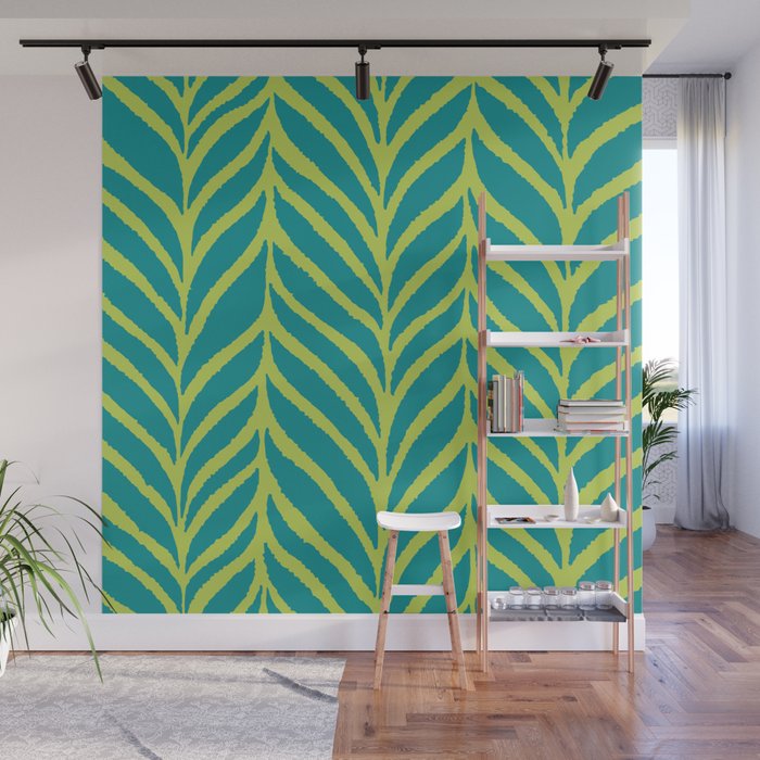 Palm Leaves Pattern Turquoise and Green Wall Mural Gallery Image 1