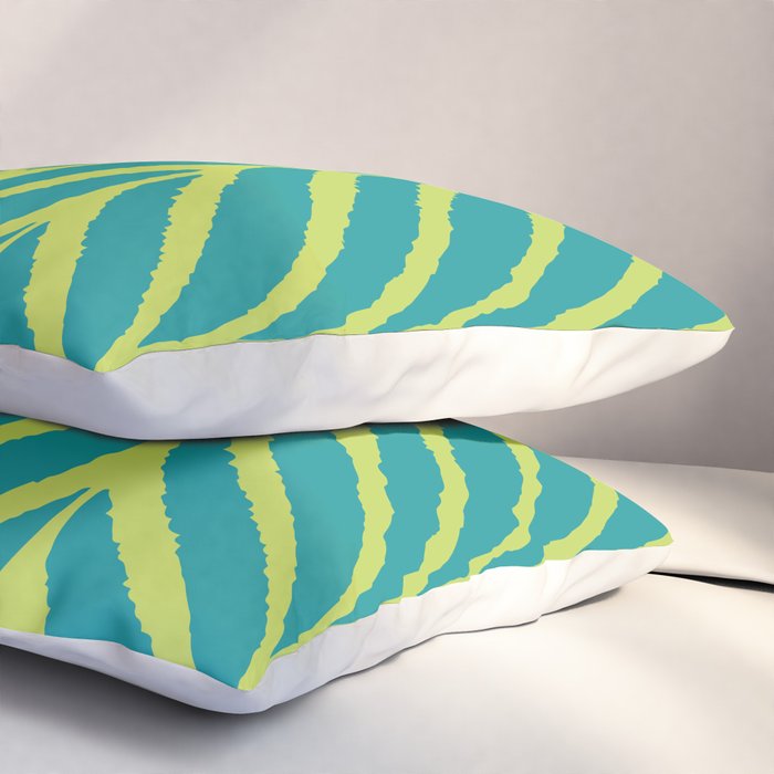 Palm Leaves Pattern Turquoise and Green Pillow Sham Gallery Image 3