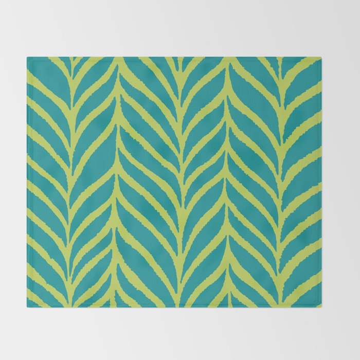 Palm Leaves Pattern Turquoise and Green Throw Blanket Gallery Image 2
