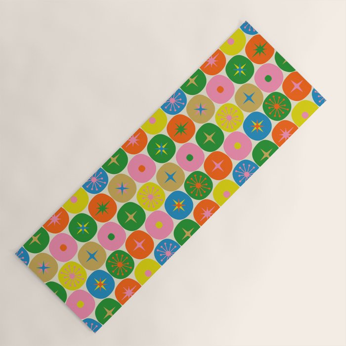 Mid Century Modern Atomic Future Colorful Dots and Stars Pattern Yoga Mat Gallery Image 1