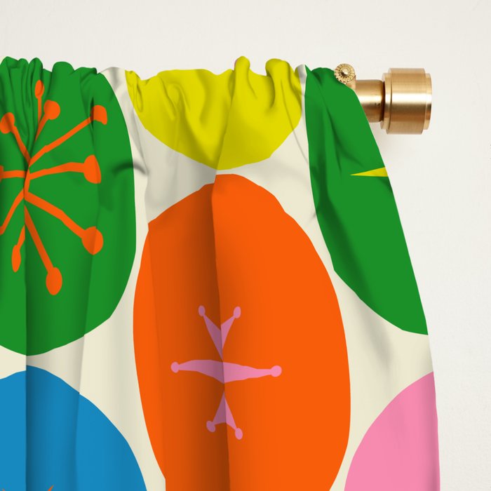 Mid Century Modern Atomic Future Colorful Dots and Stars Pattern Window Curtain Gallery Image 2