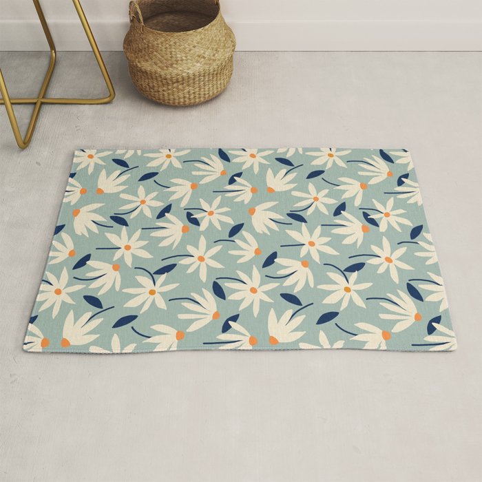 Drifting Daisies #2 - blue orange Rug Gallery Image 1