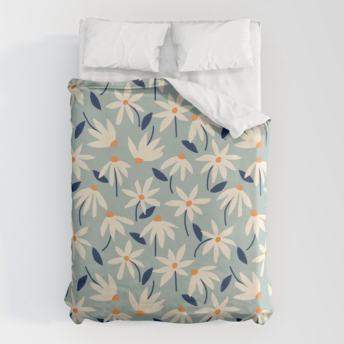 Drifting Daisies #2 - blue orange Duvet Cover Gallery Image 6