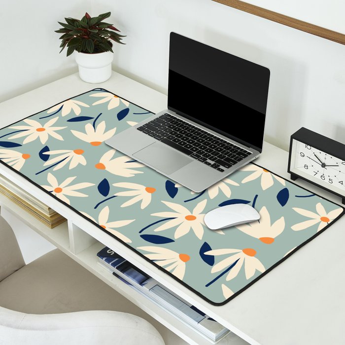 Drifting Daisies #2 - blue orange Desk Mat Gallery Image 2