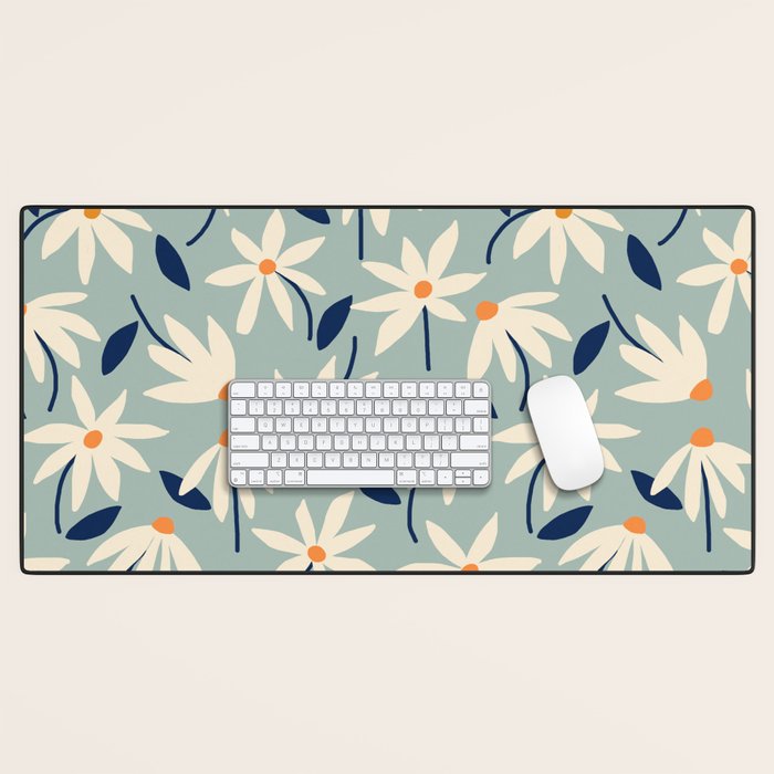 Drifting Daisies #2 - blue orange Desk Mat Gallery Image 1
