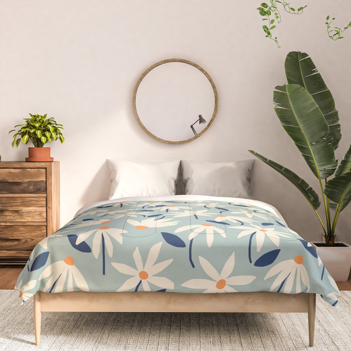 Drifting Daisies #2 - blue orange Comforter Gallery Image 3