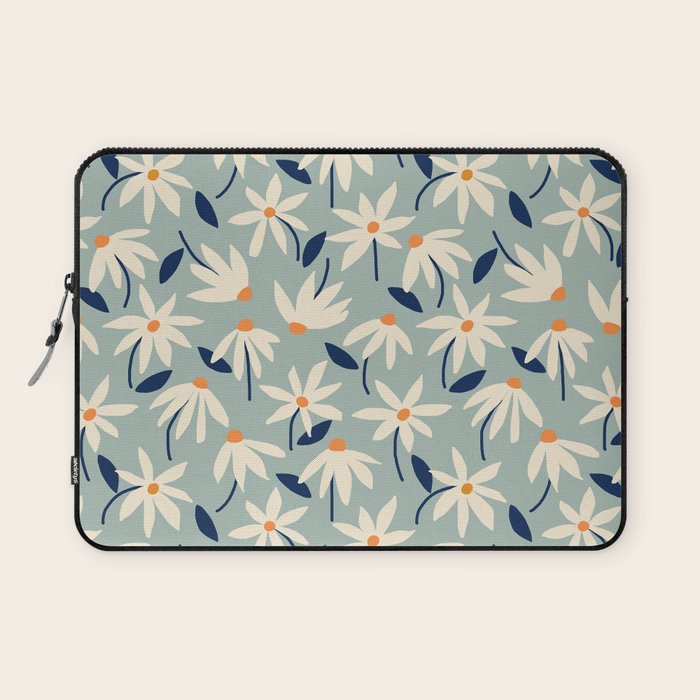 Drifting Daisies #2 - blue orange Laptop Sleeve Gallery Image 1